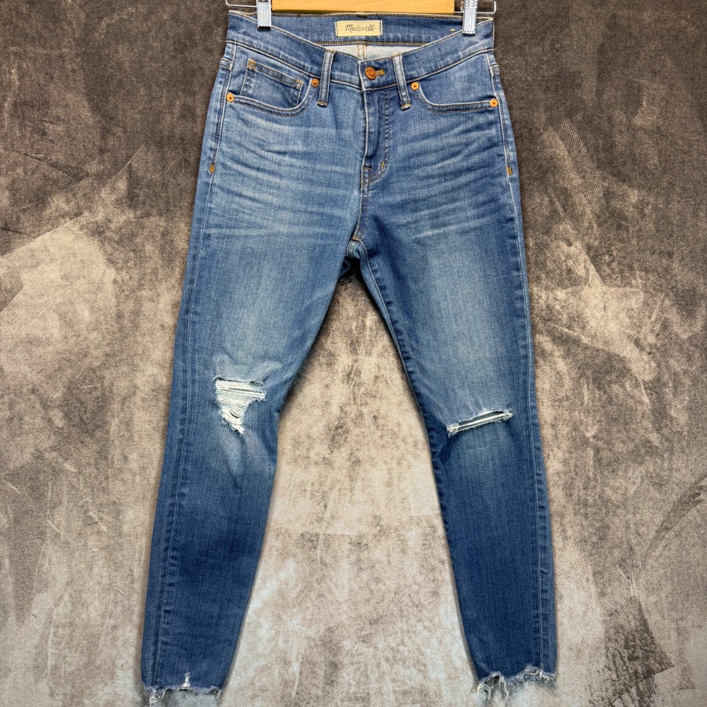 Madewell Jeans Womens 26P Blue Cotton 9 High-Rise Skinny Fit Distressed Raw Hem